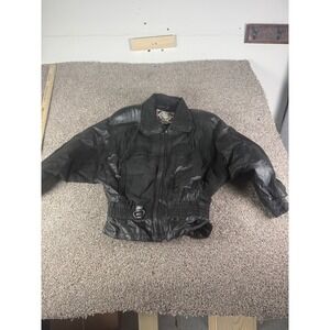 Vintage Black Leather Bomber Jacket Mens Mixed Media Textured Full Zip XL